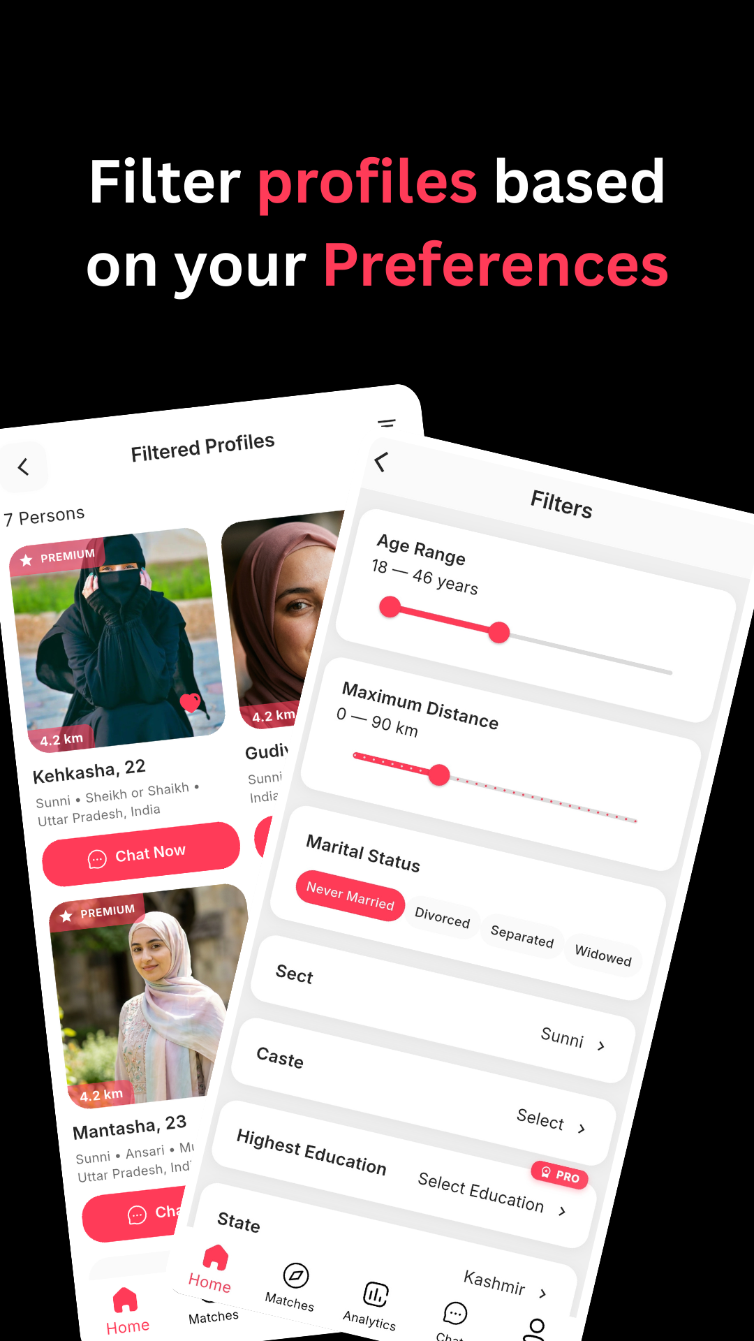 NikahOne app – Filter by preferences
